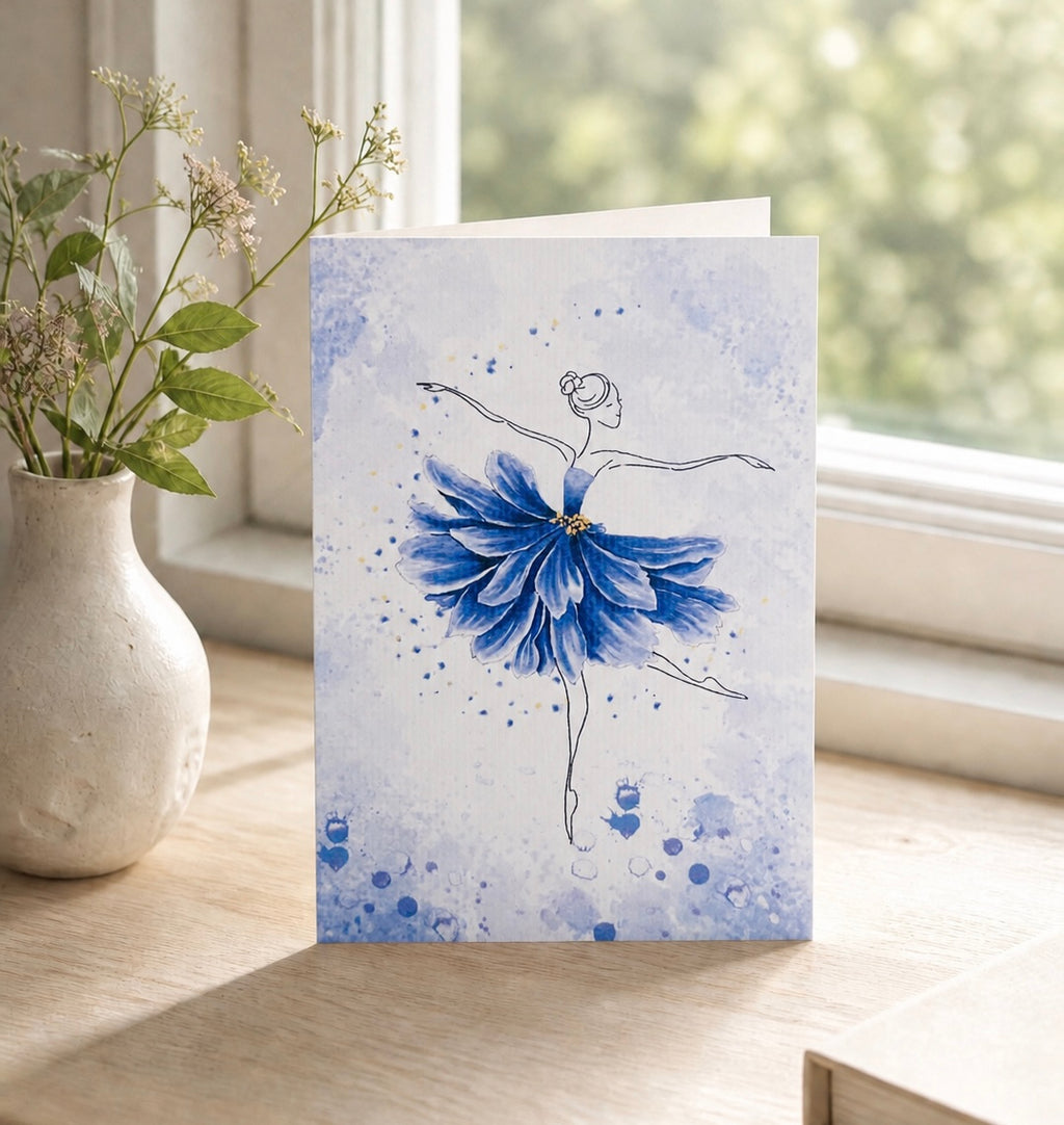 Printed greeting card Ballerina dancing flowers size 4.5x6.5”