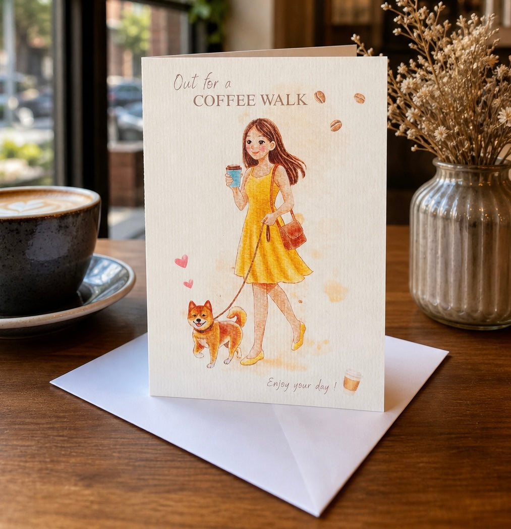 Greeting card, Coffee girl