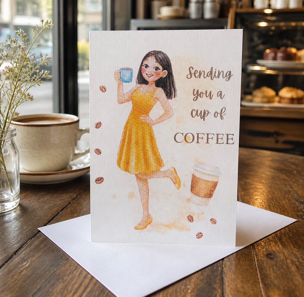 Greeting card coffee girl