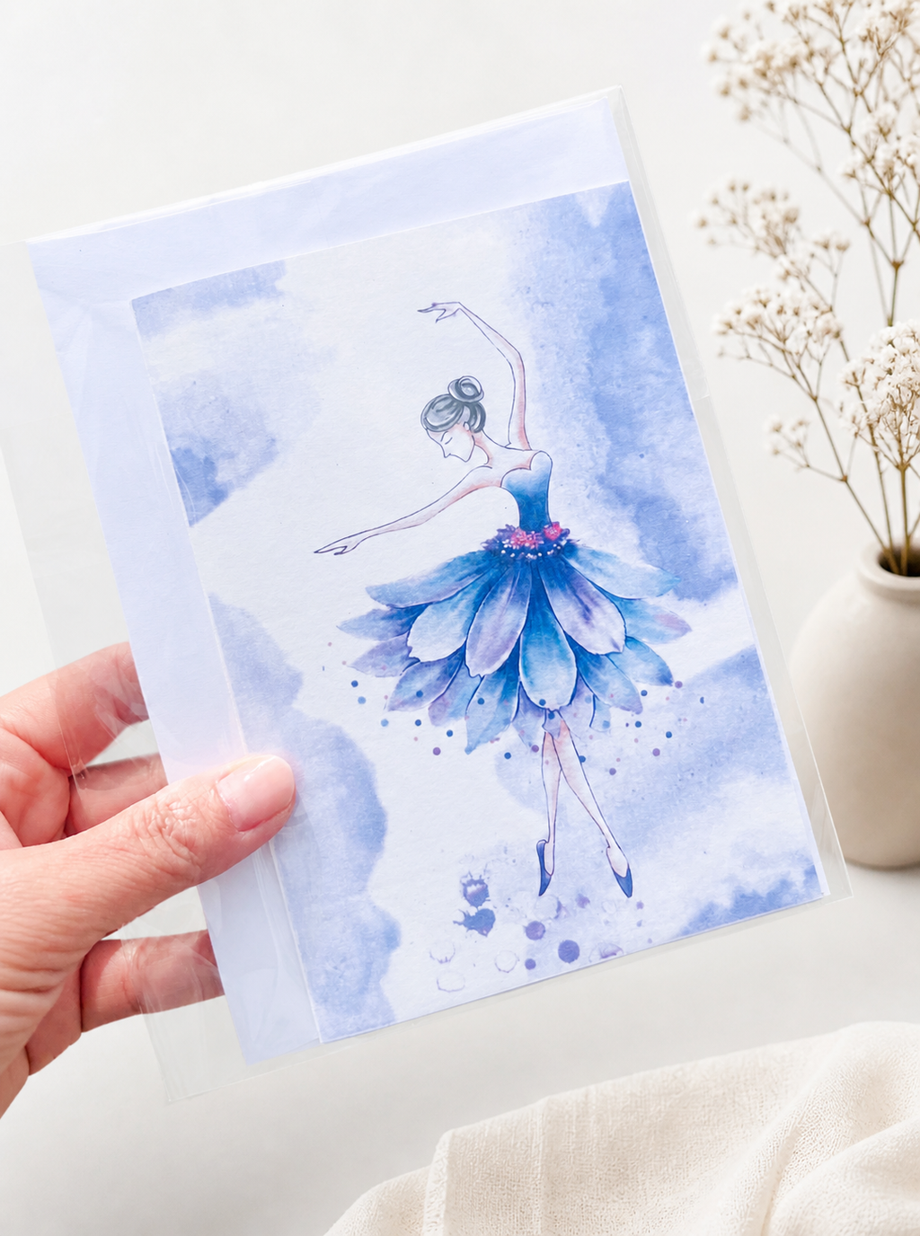Printed greeting card ballerina dancing