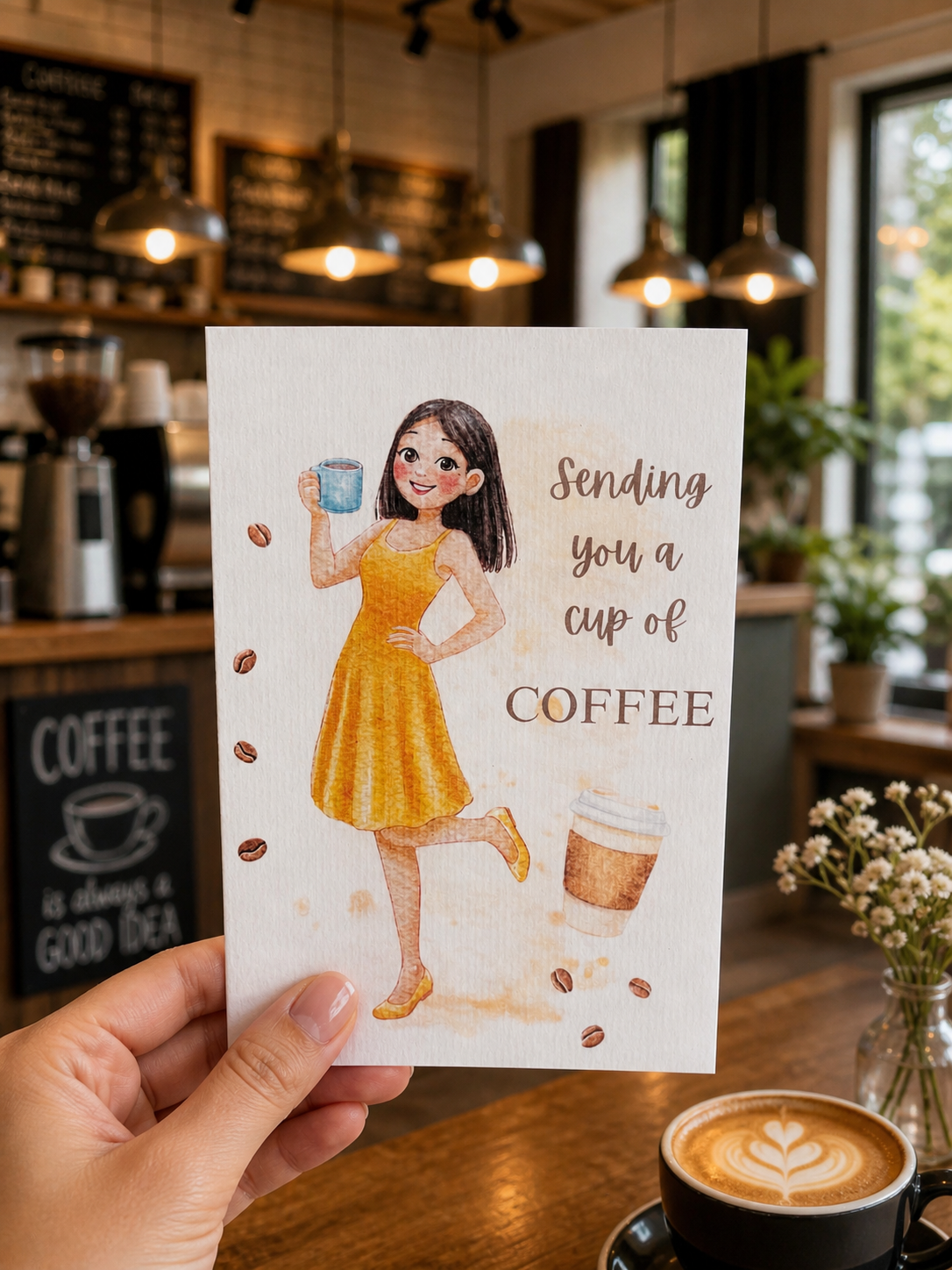 Greeting card coffee girl