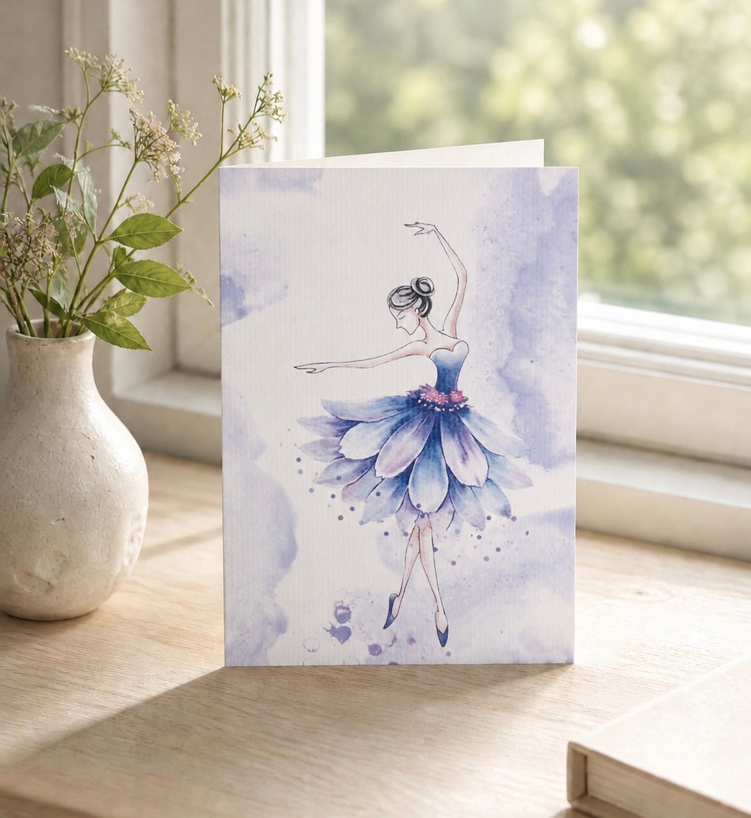 Printed greeting card ballerina dancing