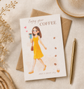 Greeting card, coffee girl