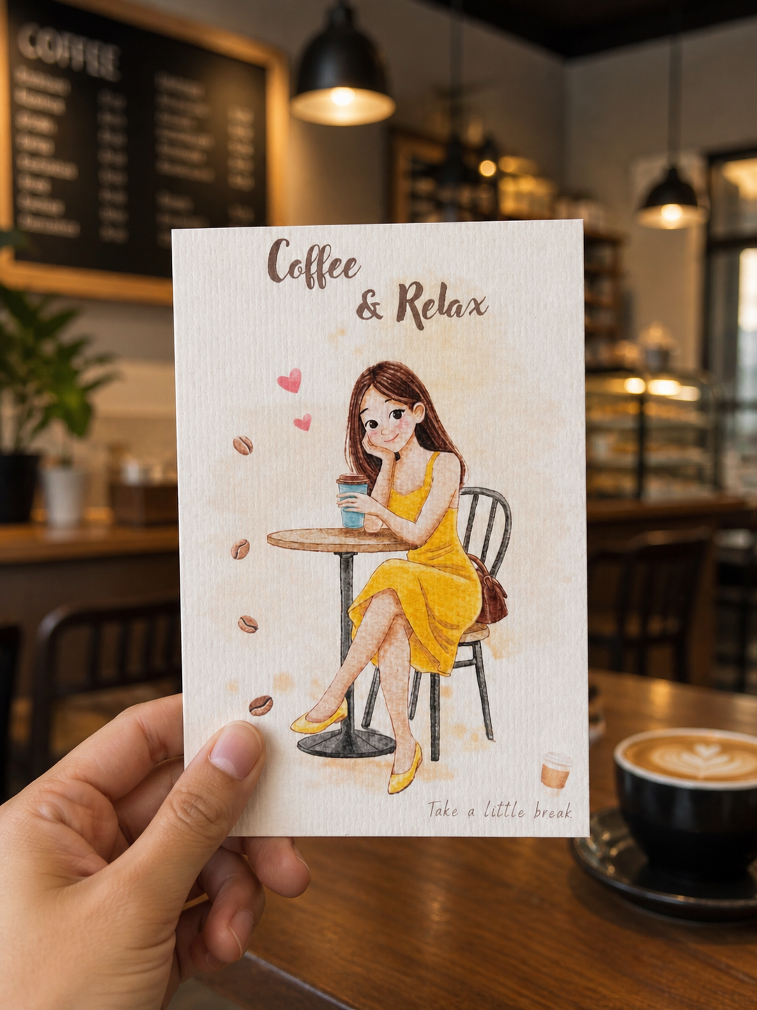 Greeting card coffee girl