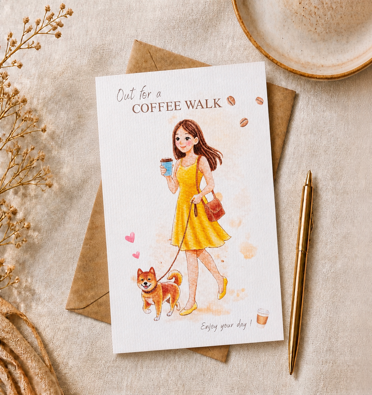 Greeting card, Coffee girl