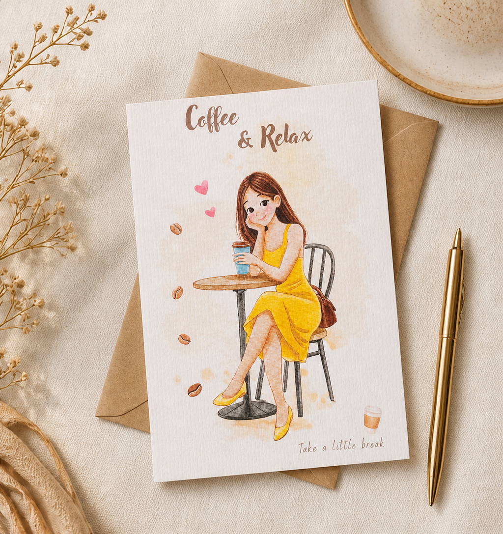 Greeting card coffee girl