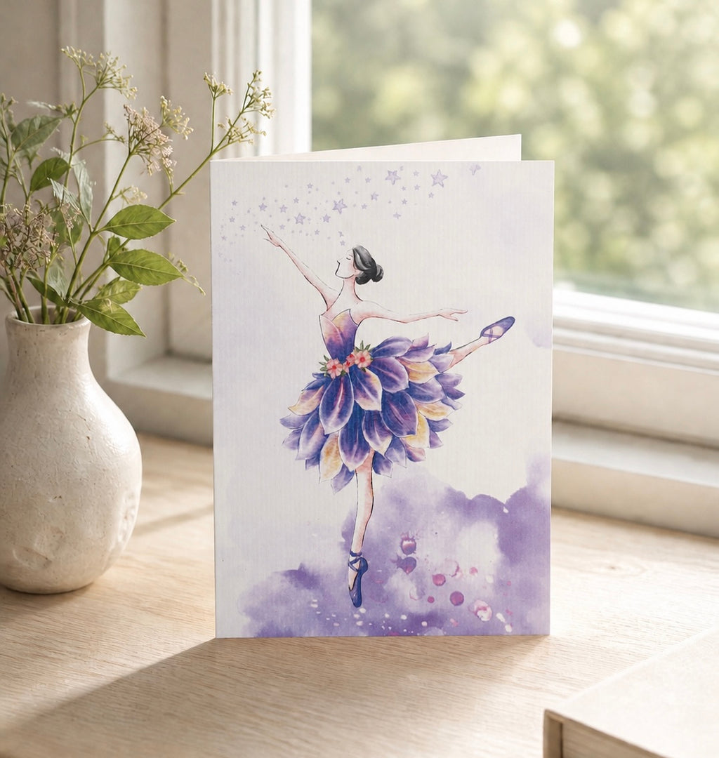 Dancing flower ballerina greeting card