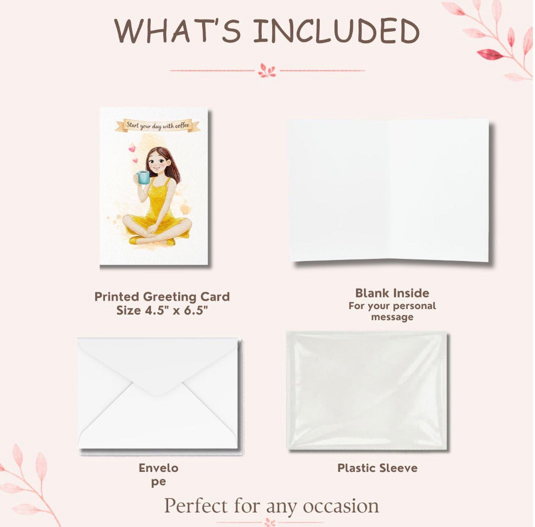 Greeting card, coffee girl