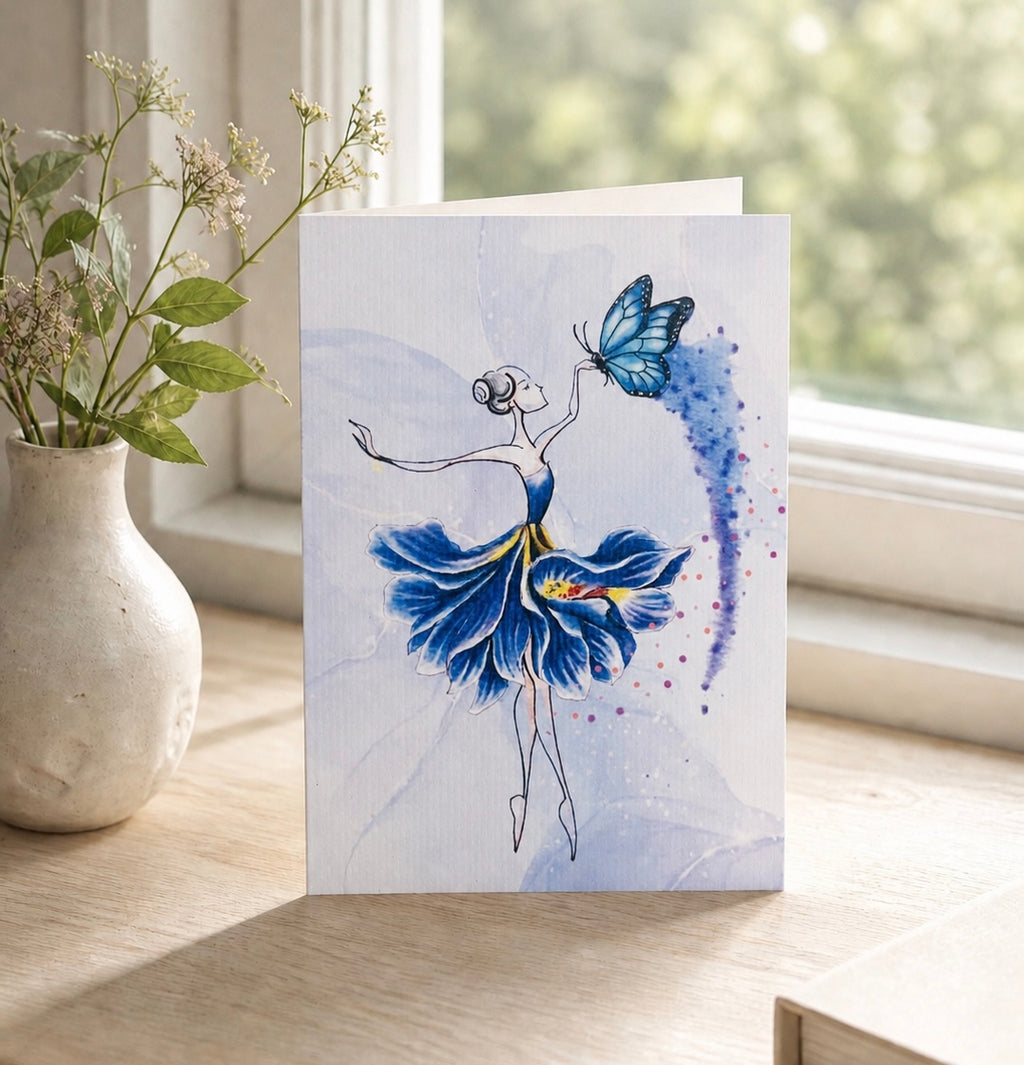Dancing flower ballerina greeting card