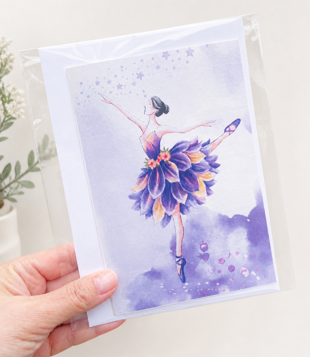 Dancing flower ballerina greeting card