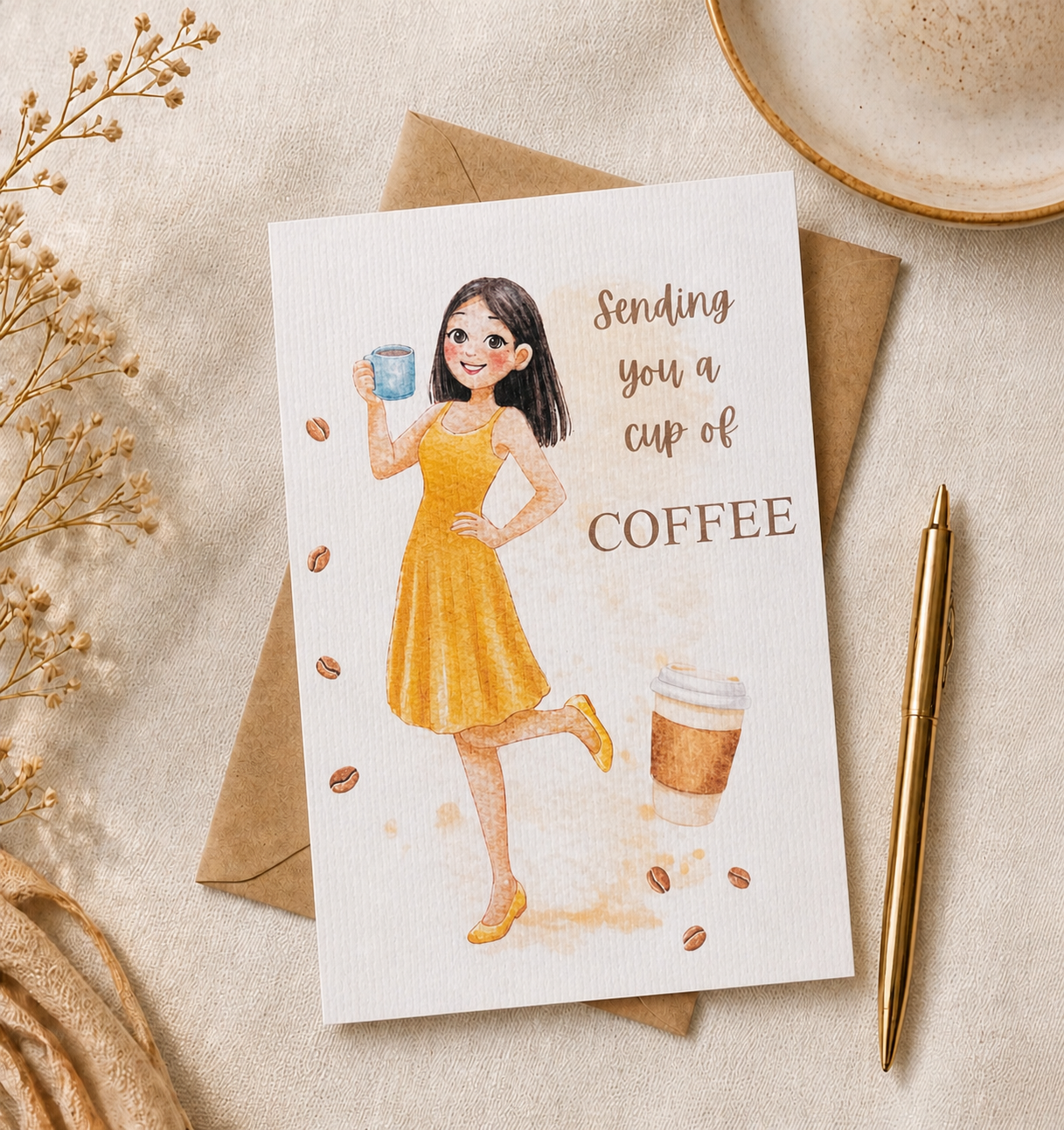 Greeting card coffee girl