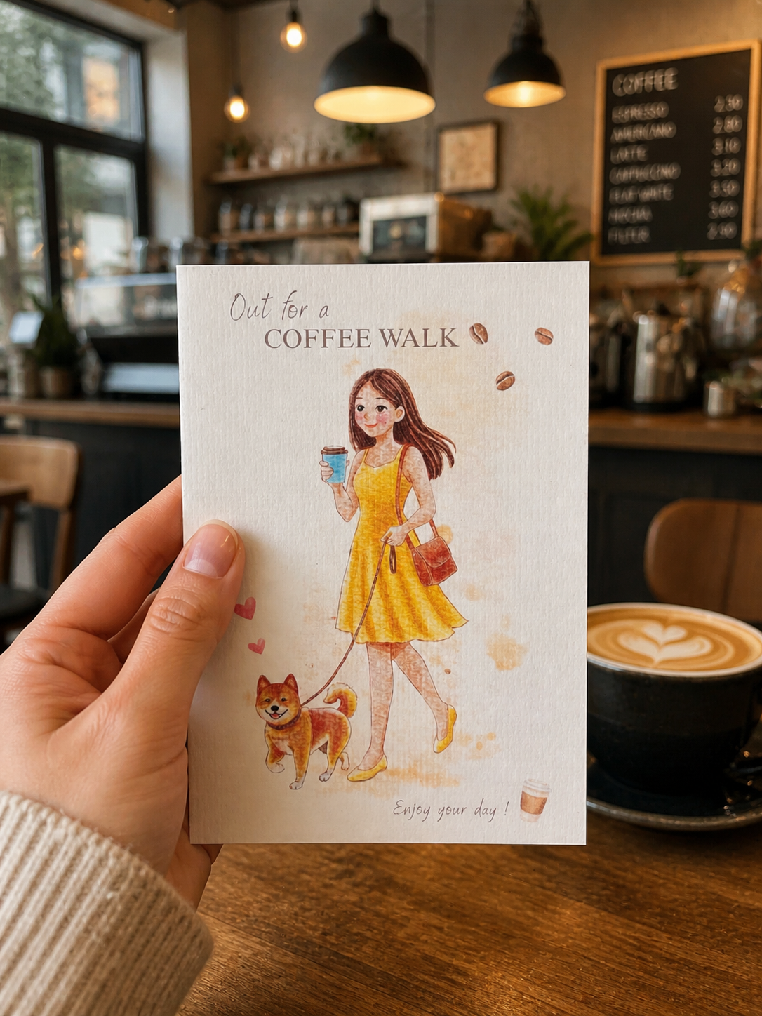 Greeting card, Coffee girl