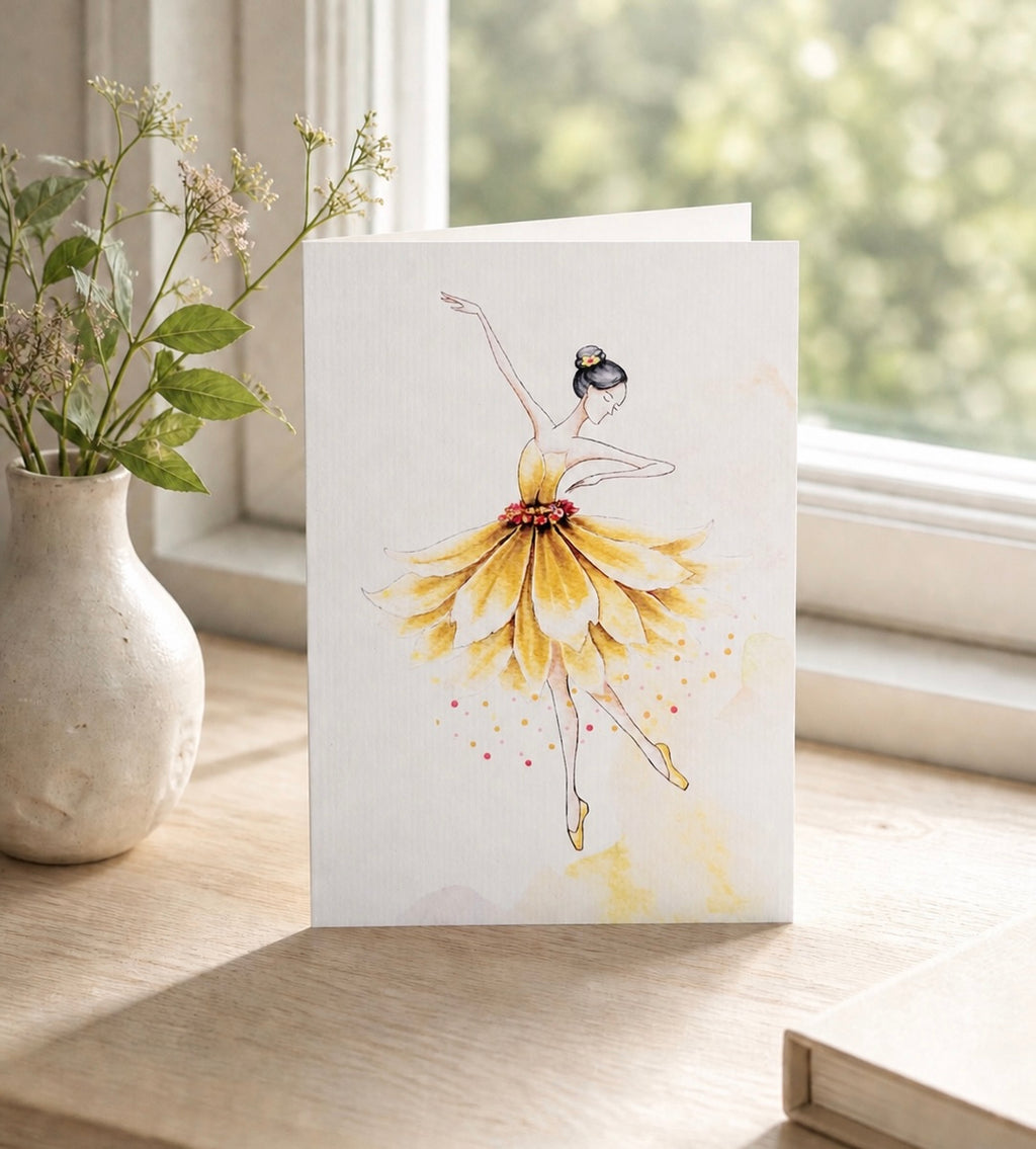 Printed greeting card ballerina dancing