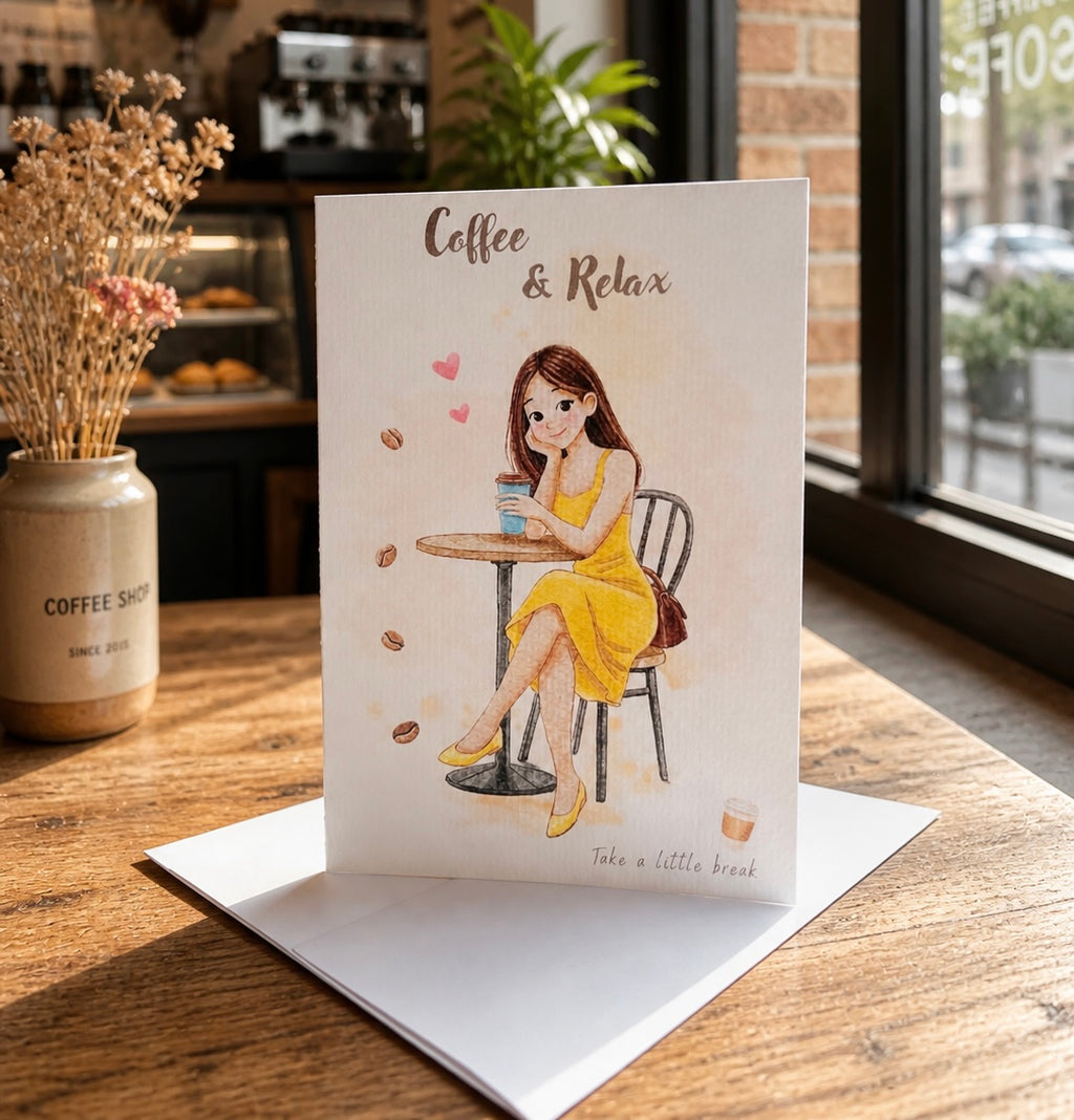 Greeting card coffee girl
